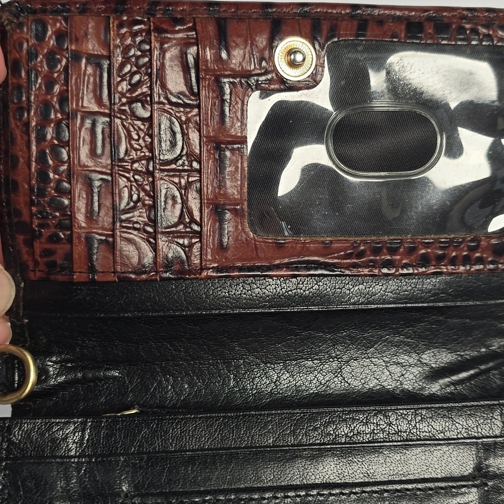 Brahmin Ady Tuscan Collection Wallet Black Leather Brown Croc Embossed Trim - Picture 7 of 12